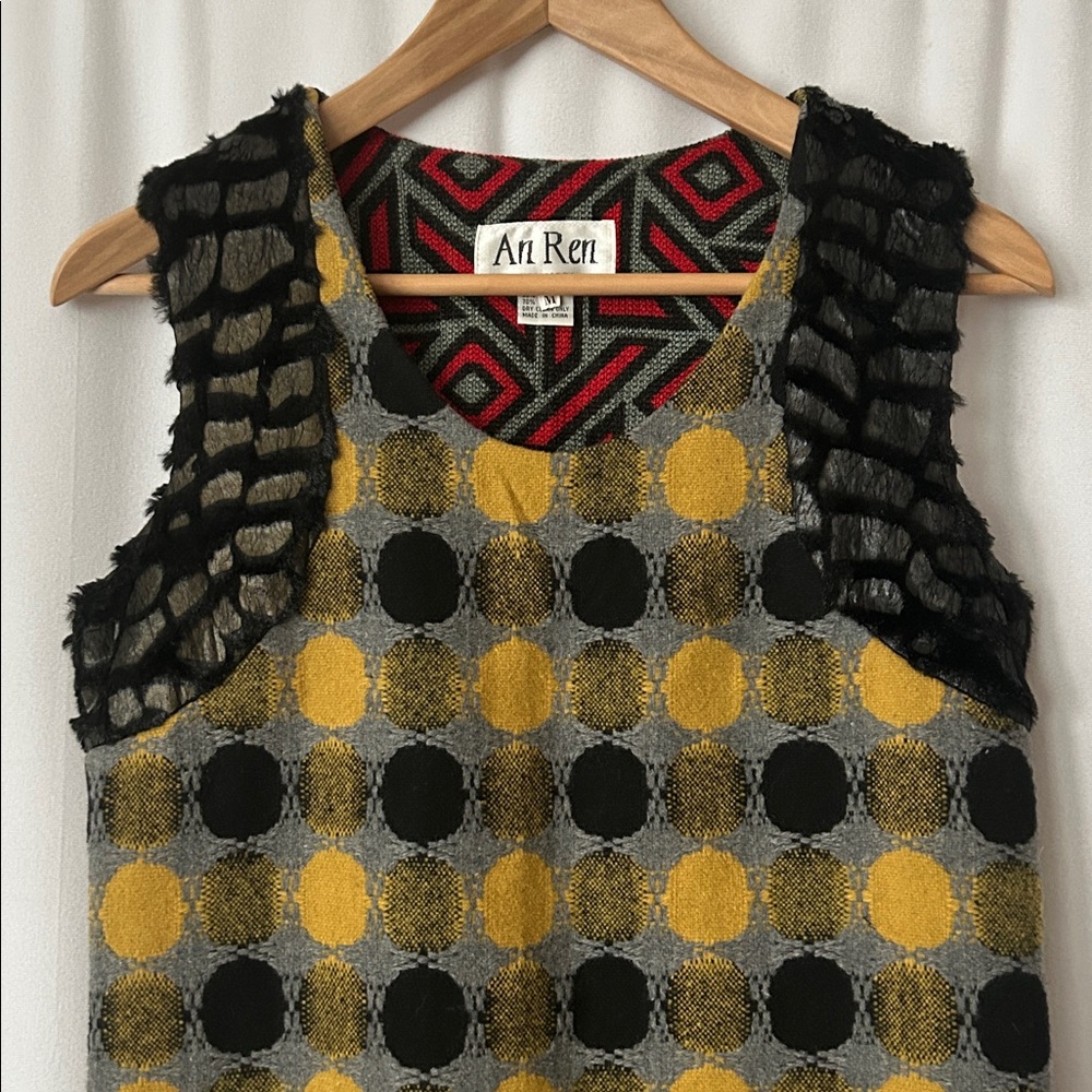 An Ren Contemporary Wool Colorful Sleeveless Ruffled Hem Mini Dress *Size M**🌺🌺 - Picture 3 of 7